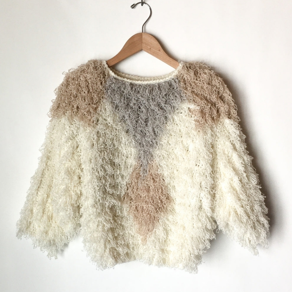 Rare Vtg 80's Side Effects Loopy / Shaggy Crochet Hand Knit Sweater Sm/Med